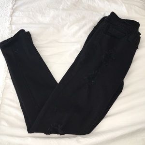 Black cropped ripped jeans